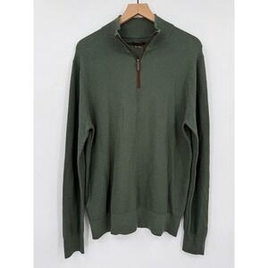 Gutteridge Sweater Men XL Green Cotton Cashmere Quarter Zip Pullover Lightweight